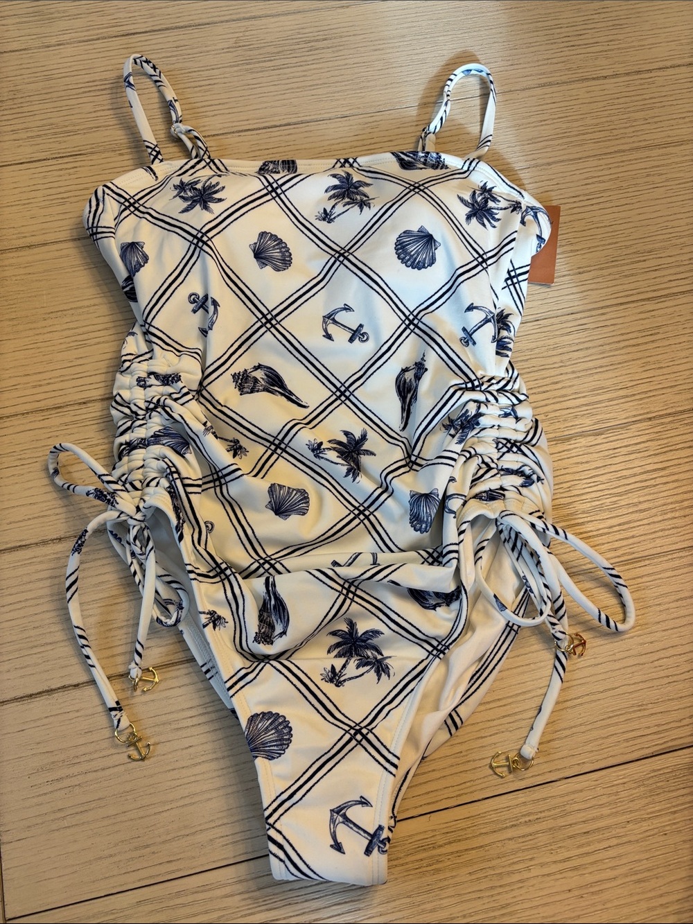 Shade & Shore White and Navy Nautical Print One-Piece Swimsuit